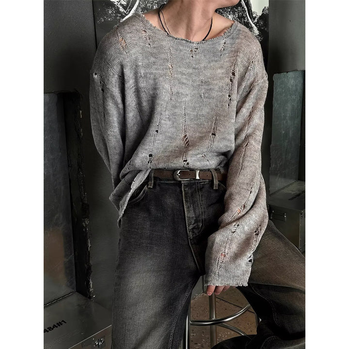 Men's Casual, Oversized Knit Sweater with Distressed Details Mune Fashion