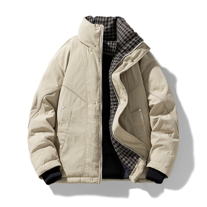 Men's windproof quilted jacket with checkered thermal lining, stand-up collar, and concealed zipper Mune Fashion