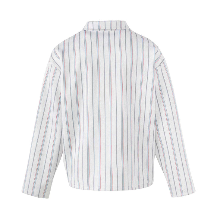 Women's Loose Long Sleeve Shirt with Half Button Placket, Striped Pattern and Decorative Buttons Mune Fashion