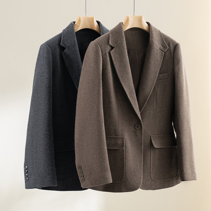 Women's Semi-Lined Single-Button Wool Blend Blazer with Rounded Hem Mune Fashion