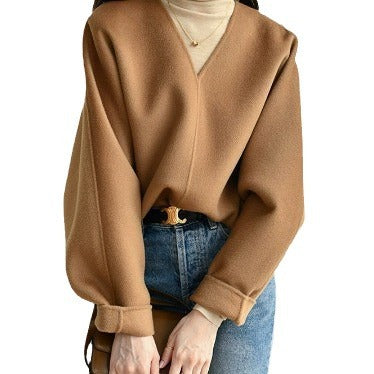 Women Wool Sweater with V-Neck Mune Fashion