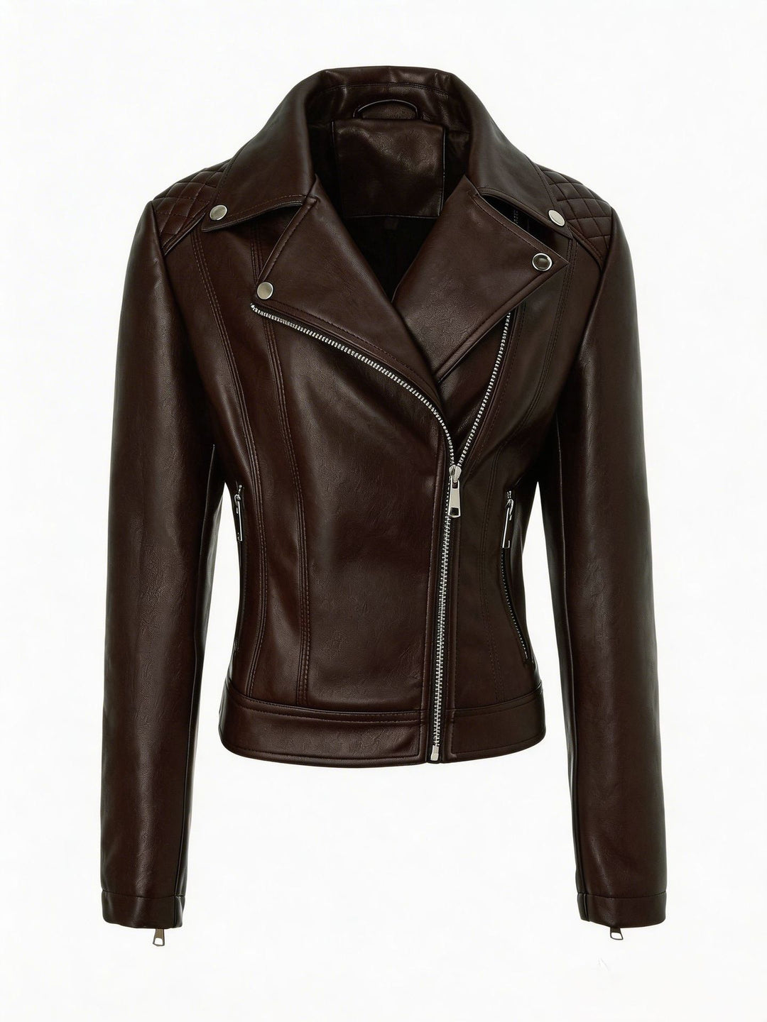 Women Tailored Leather Biker Jacket with Asymmetrical Zipper Mune Fashion