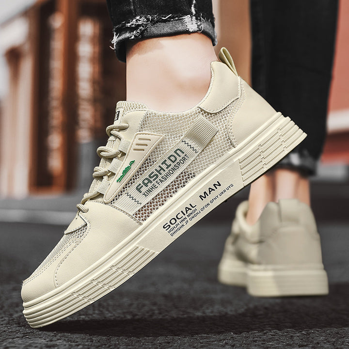 Men's Casual Platform Sneakers with Breathable Mesh and Faux Leather Mix Mune Fashion