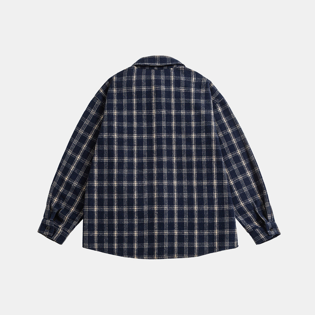 Unisex Oversize Check Shirt Jacket in Boxy Cut with Patch Chest Pocket and Soft Flannel Mune Fashion
