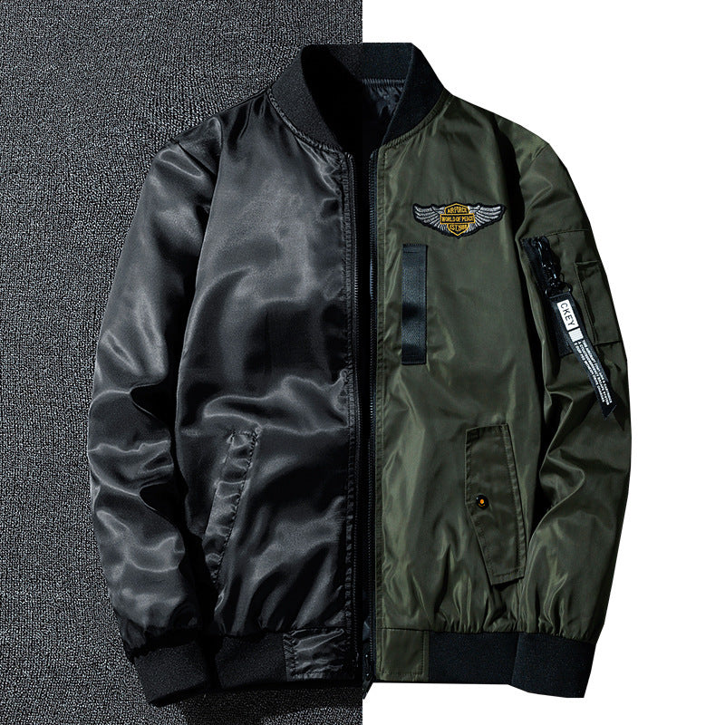 Men's bomber jacket in flight style with nylon shell, patch applications, and arm pocket Mune Fashion