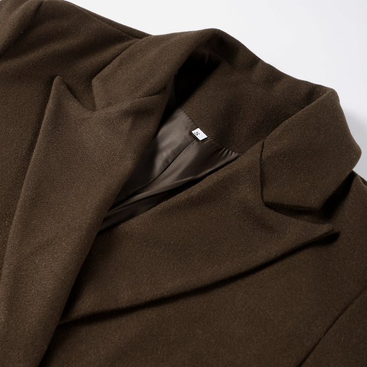 Women's Double-Breasted Maxi Wool Blend Coat with Slim Silhouette and Dropped Lapel Mune Fashion