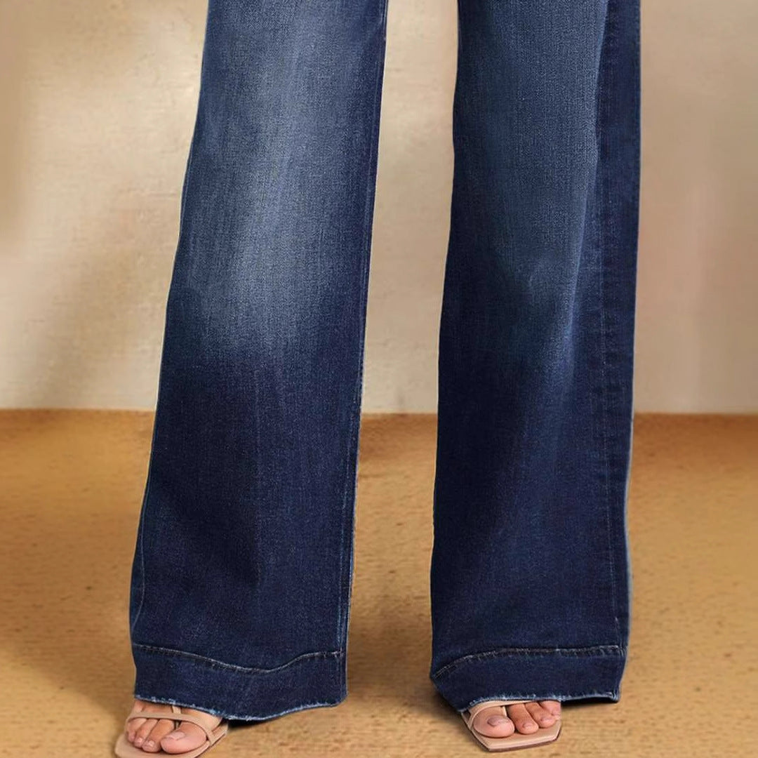 Women's high-waisted wide-cut jeans with drawstring waistband and wide leg Mune Fashion