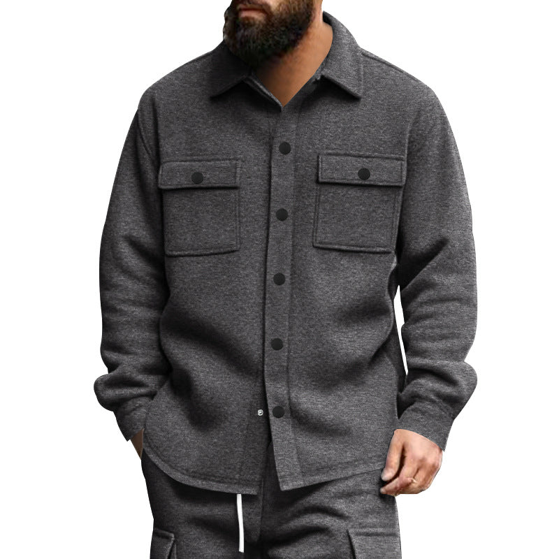 Men's sturdy wool fleece overshirt jacket with patch breast pockets and snap button placket Mune Fashion