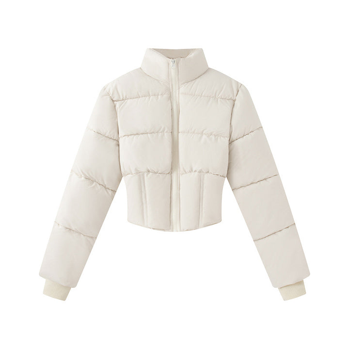 Women's cropped padded waist jacket with stand-up collar and shaping seams Mune Fashion
