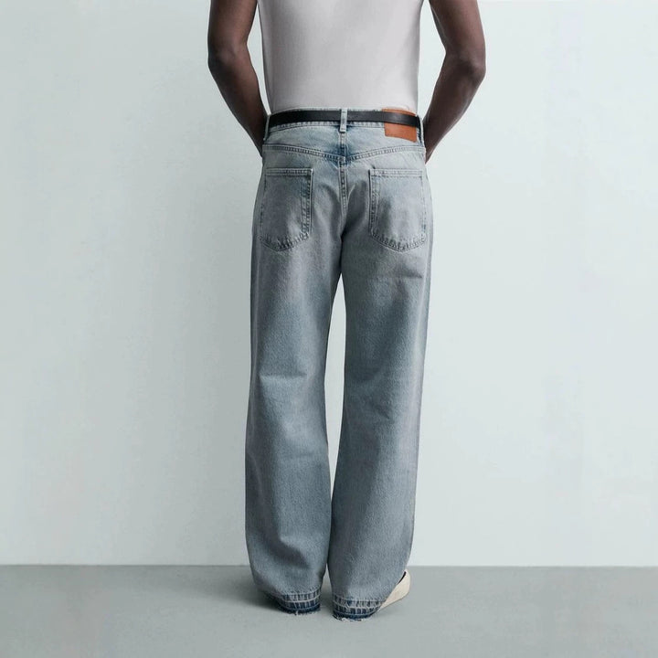 Men's straight-cut jeans with a high rise and vintage-washed effect Mune Fashion