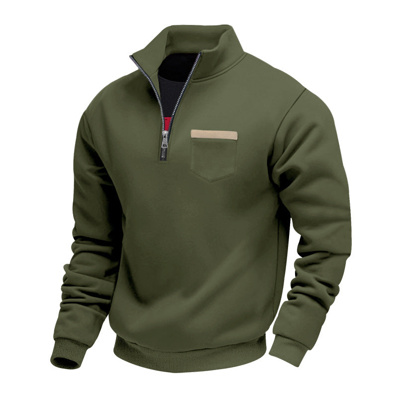 Men's nan sweatshirt with half zipper, stand-up collar, and chest pocket Mune Fashion