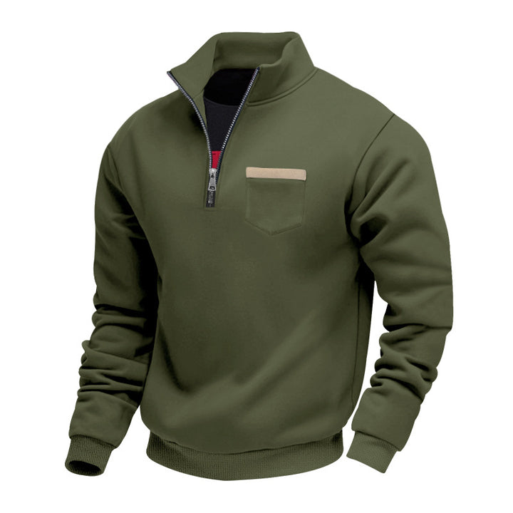 Men's nan sweatshirt with half zipper, stand-up collar, and chest pocket Mune Fashion