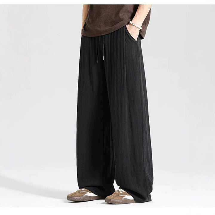 Men's wide linen pants in oversized style with drawstring and side pockets Mune Fashion