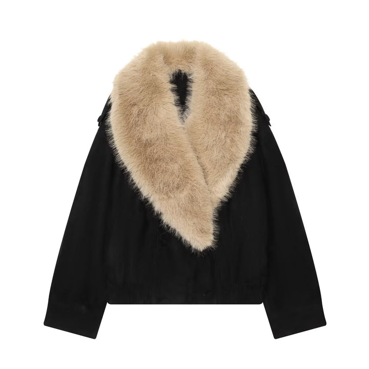 Ladies Cropped Velour Jacket with Removable XXL Shawl Collar Drune