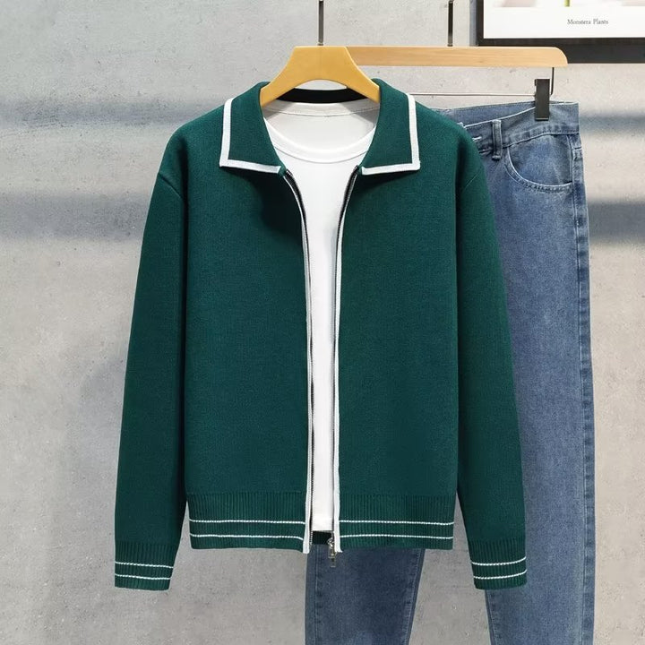 Women's Fashionable Zip-Up Cardigan with Contrast Details Mune Fashion