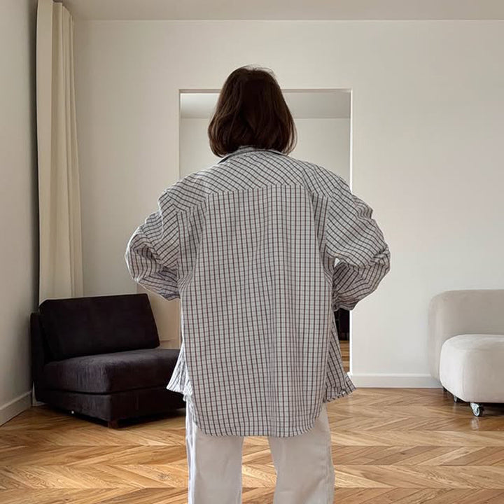 Women's Checked Oversized Shirt with Extended Hem Mune Fashion