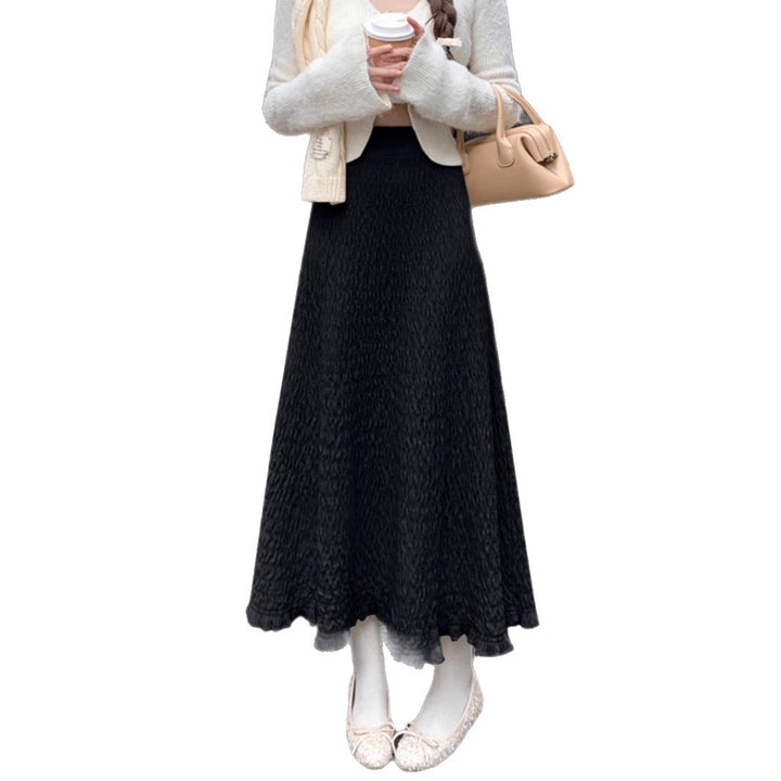Ladies Elegant Maxi Skirt with Textured Wave Pattern Mune Fashion