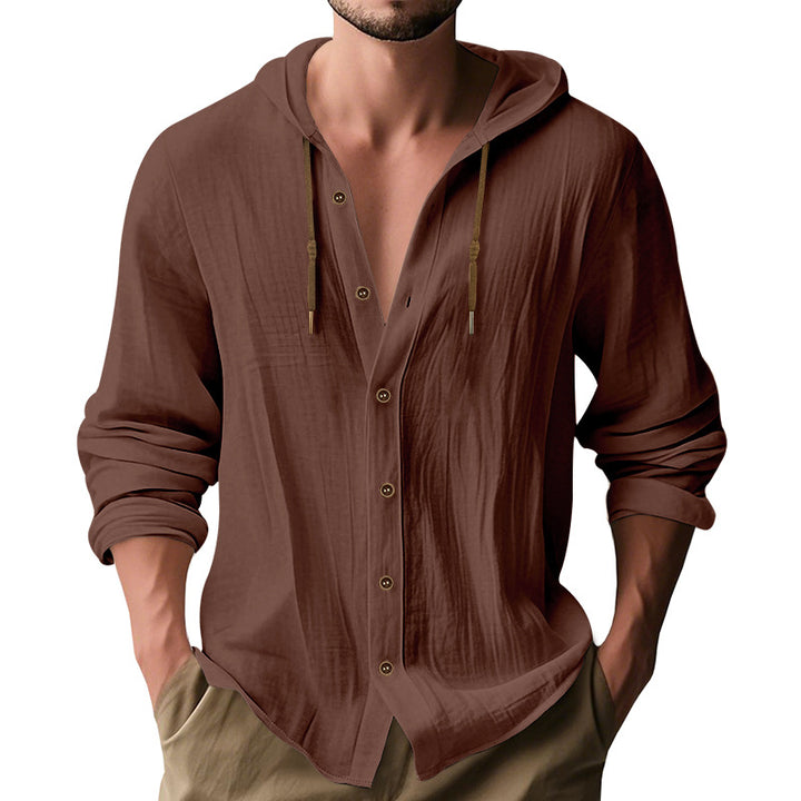Men's lightweight hooded shirt jacket in linen look with full button placket Mune Fashion
