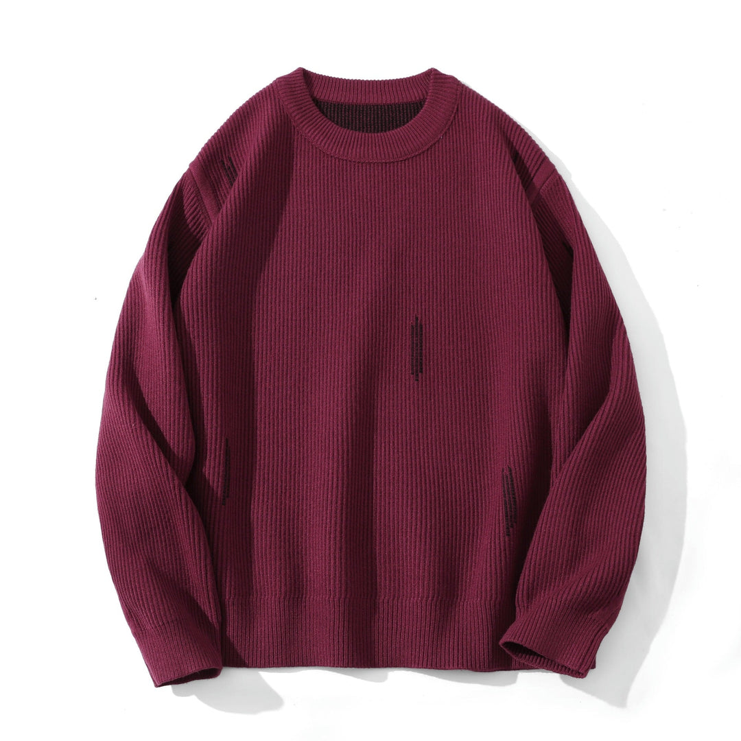 Women's Comfortable Ribbed Knit Sweater in Oversized Silhouette with Round Neck and Subtle Destroyed Look