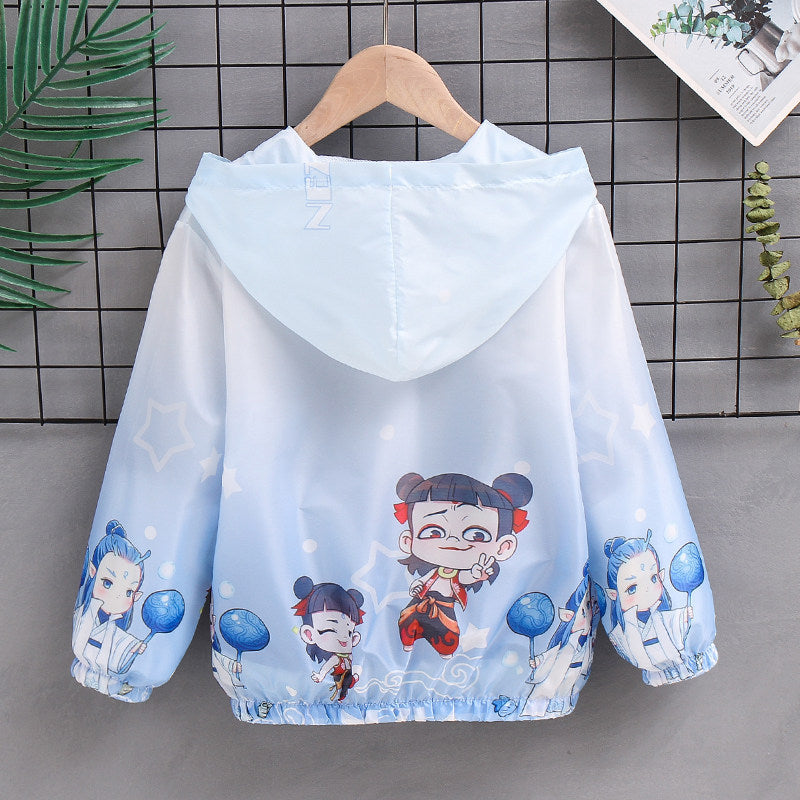 Unisex nan lightweight children's rain jacket with hood and cartoon motif water-repellent windproof Mune Fashion
