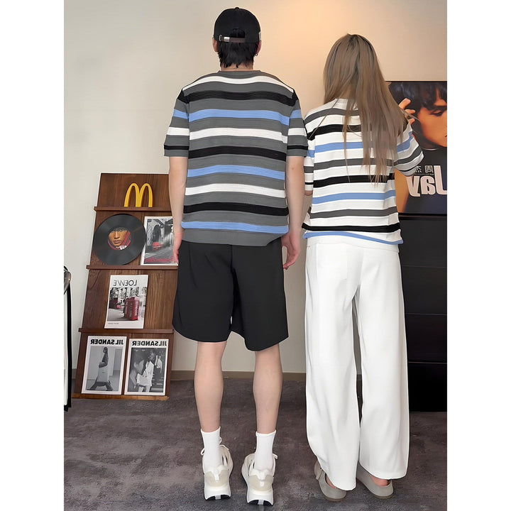 Women Modern Short Sleeve Knit Top with Wave Pattern Mune Fashion