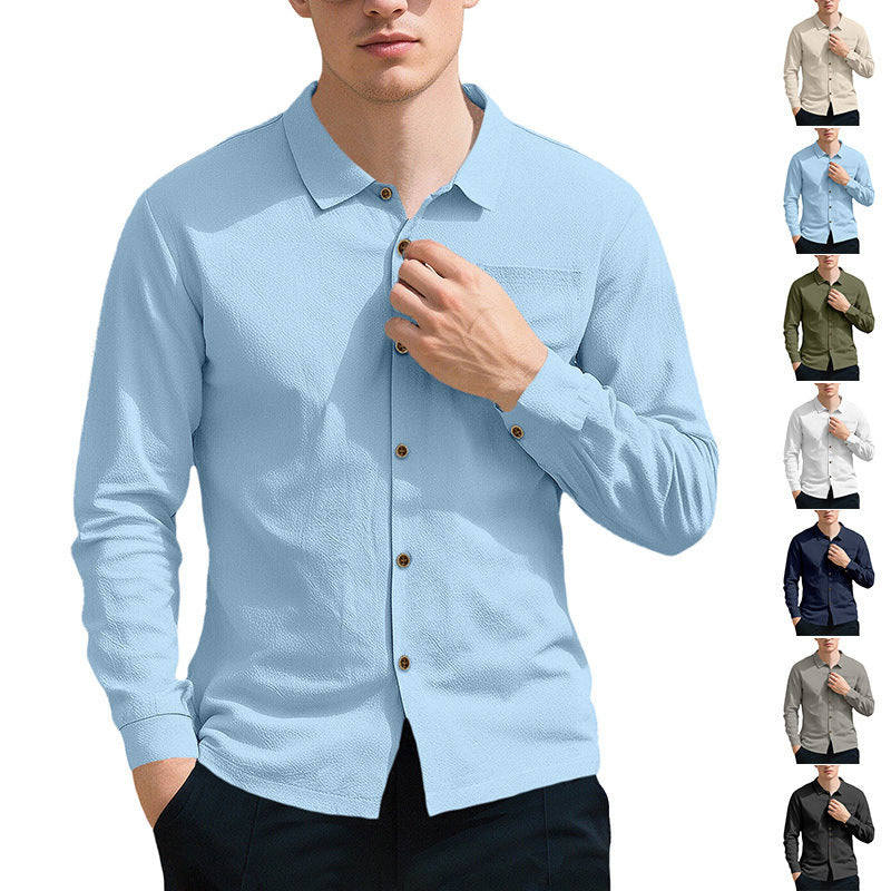Men's casual long-sleeve shirt with Kent collar, chest pocket, and sleeve strap Mune Fashion