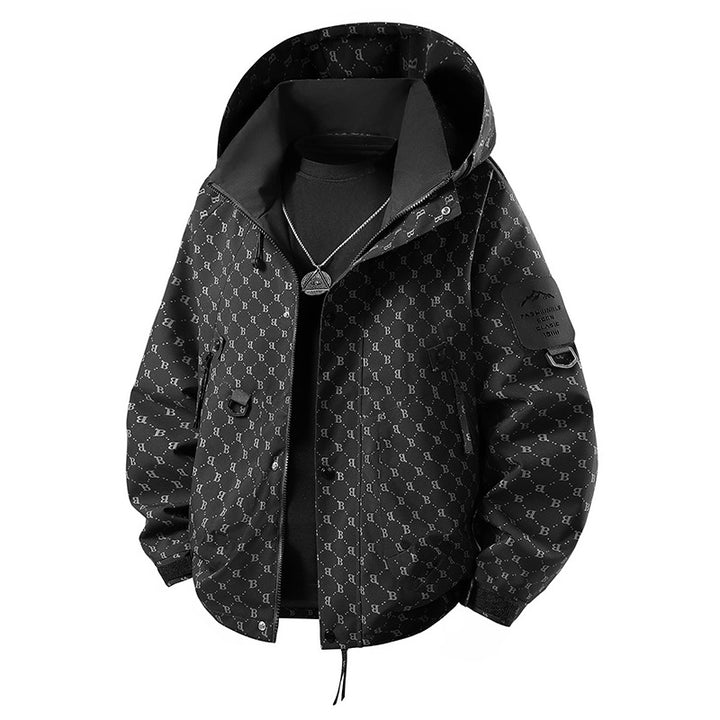 Men's nano wind- and waterproof softshell outdoor jacket with stowable hood, utility pockets, and adjustable cuffs Mune Fashion