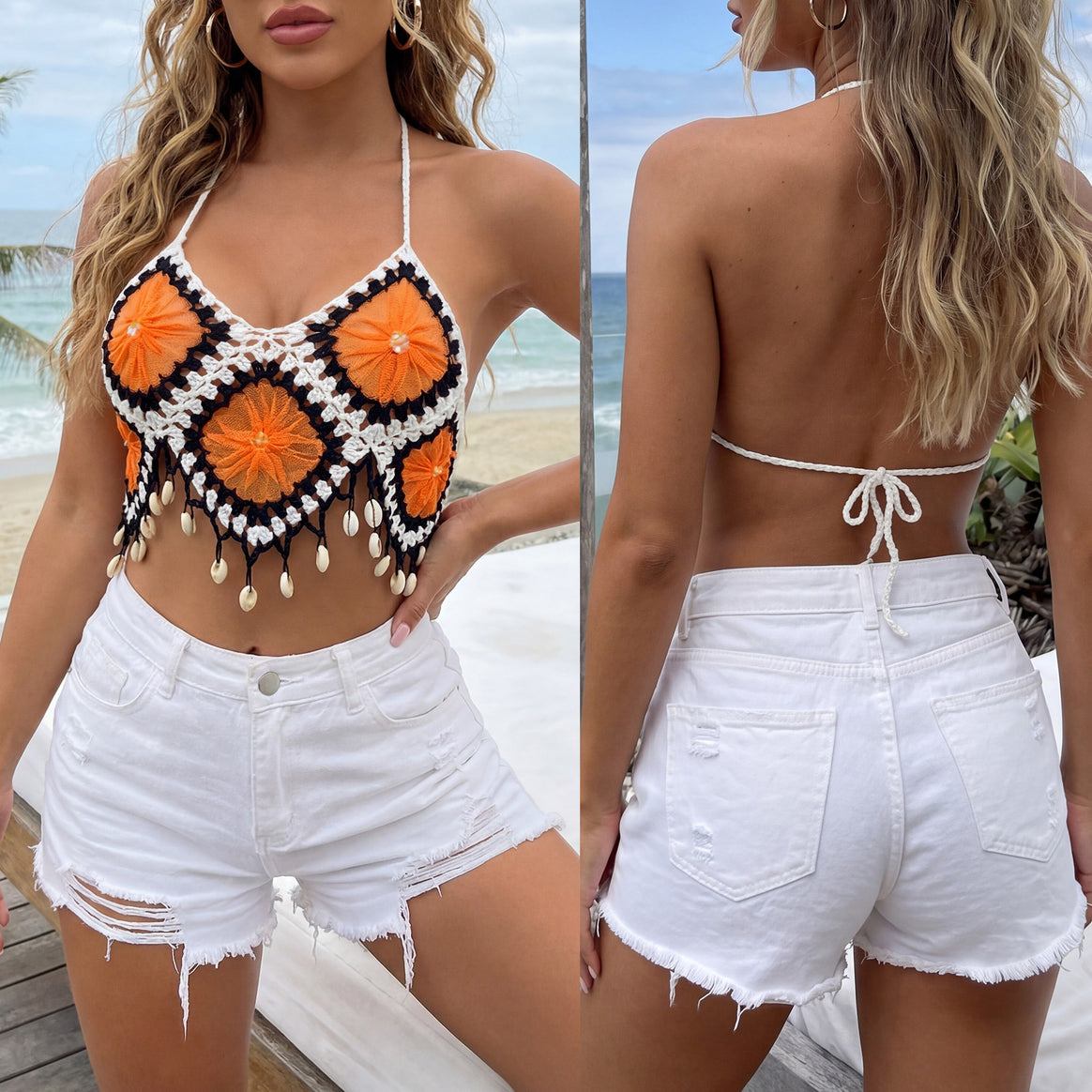 Ladies Bohemian Cropped Top with unique crochet embellishments Mune Fashion