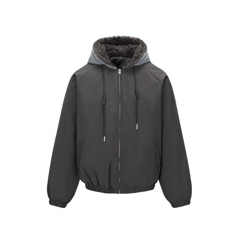 Men's Padded Hoodie Jacket in Bomber Style with Teddy Lining and Elastic Hem Mune Fashion