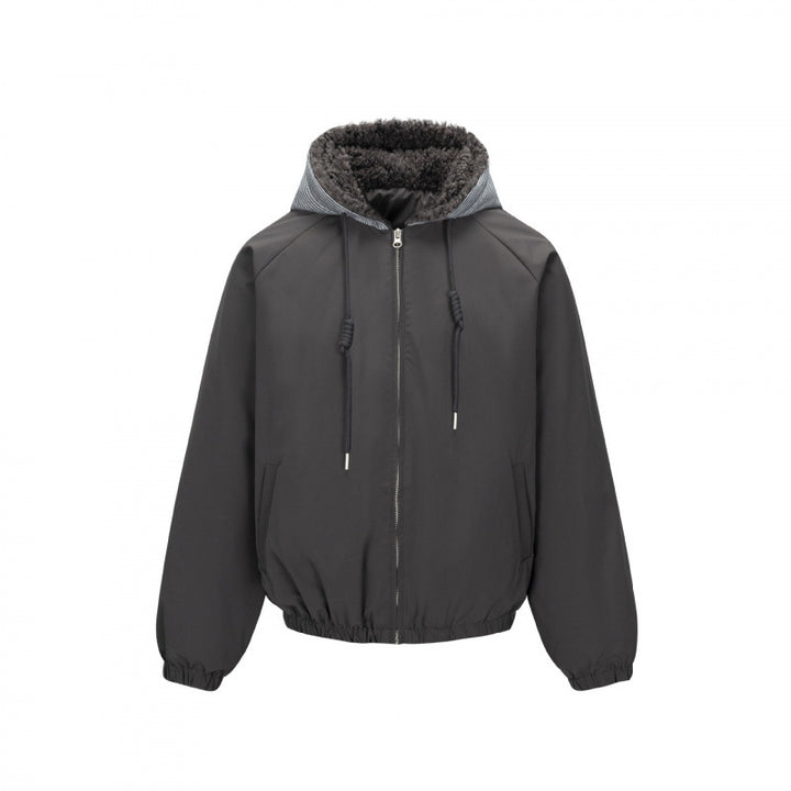 Men's Padded Hoodie Jacket in Bomber Style with Teddy Lining and Elastic Hem Mune Fashion