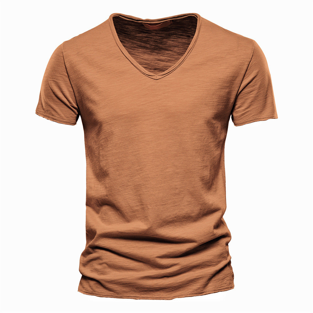 Men's light cotton jersey short-sleeve shirt with V-neck and slim fit Mune Fashion