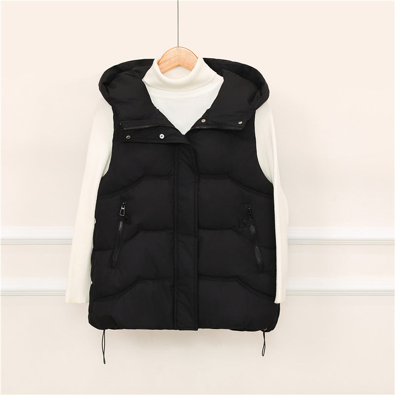 Women's nano-padded hooded vest with concealed zip placket, adjustable drawstring waist and functional zip pockets Mune Fashion