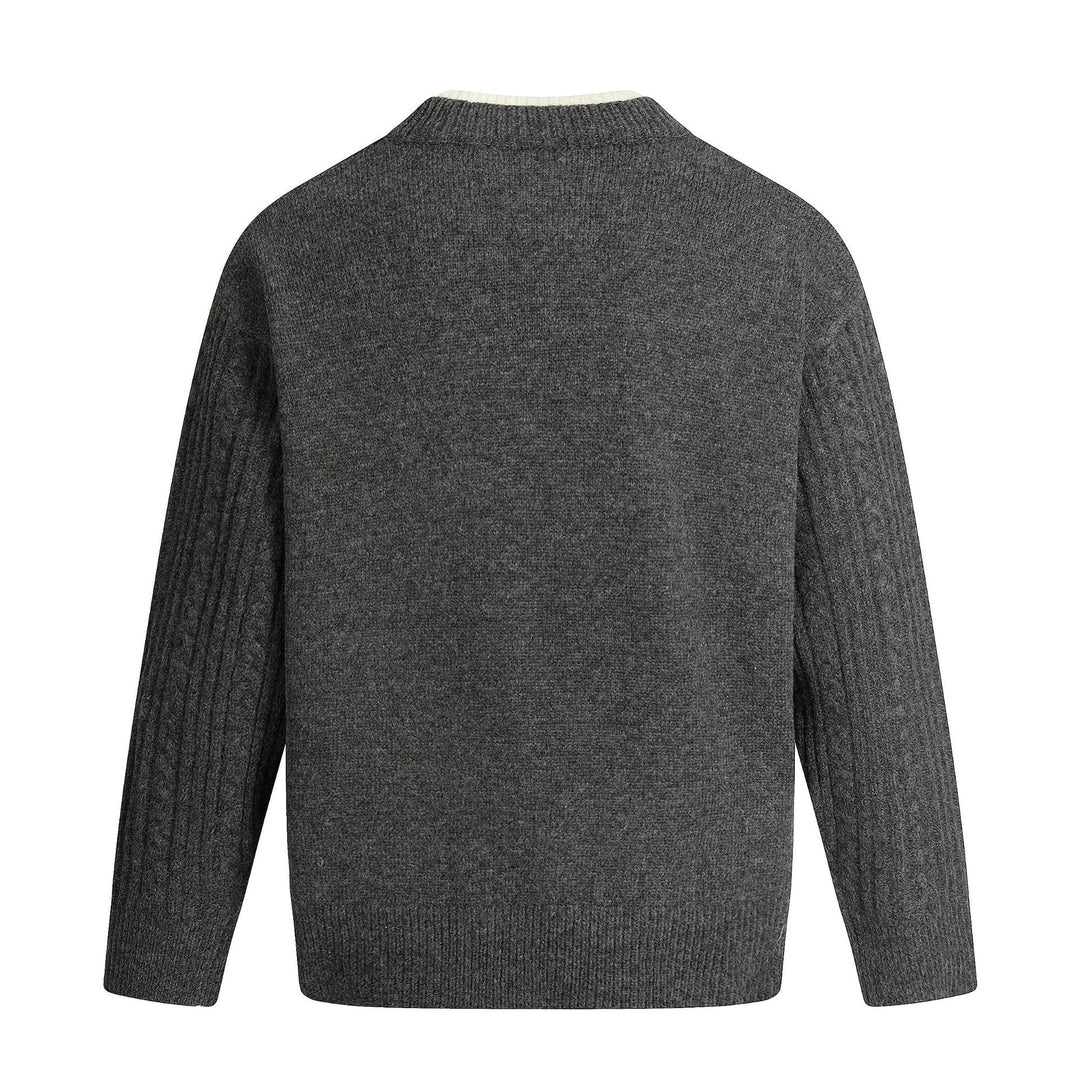 Men's cable knit sweater with V-insert and double roll collar Mune Fashion