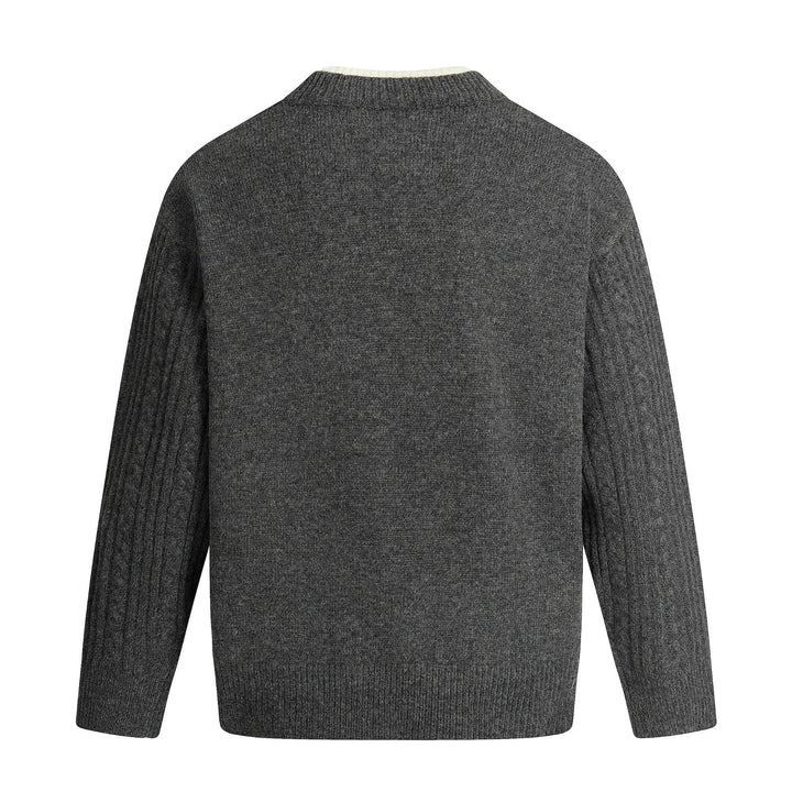 Men's cable knit sweater with V-insert and double roll collar Mune Fashion