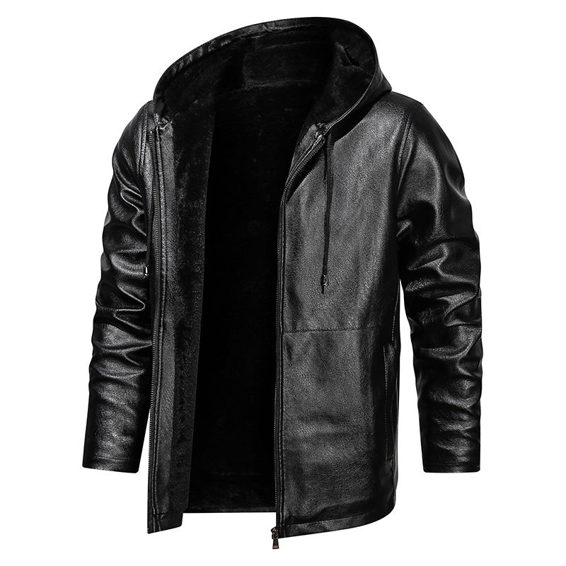 Men's faux leather hoodie jacket with teddy fleece lining and slim silhouette Mune Fashion