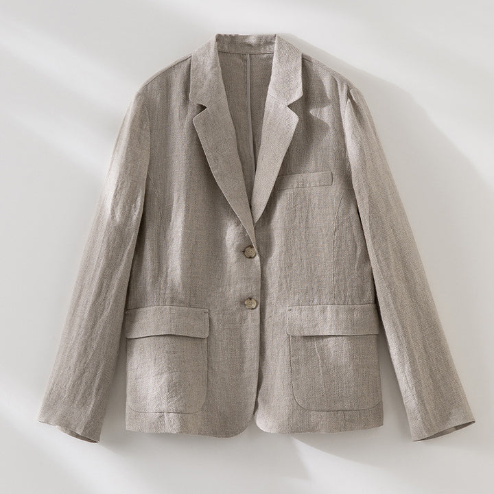 Women's linen blazer with patch pockets, casual fit and lapel collar Mune Fashion