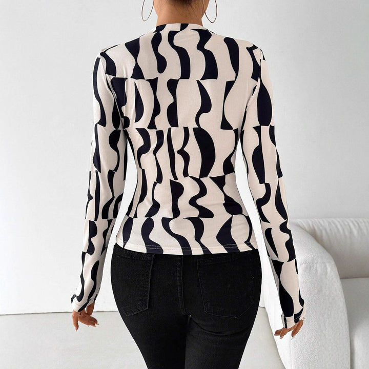 Women's tailored long-sleeve shirt with side gathering and waterfall neckline Mune Fashion
