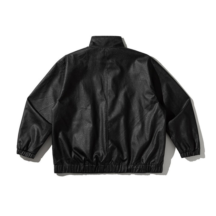 Men's leather look bomber jacket with stand-up collar and toggle fasteners Mune Fashion