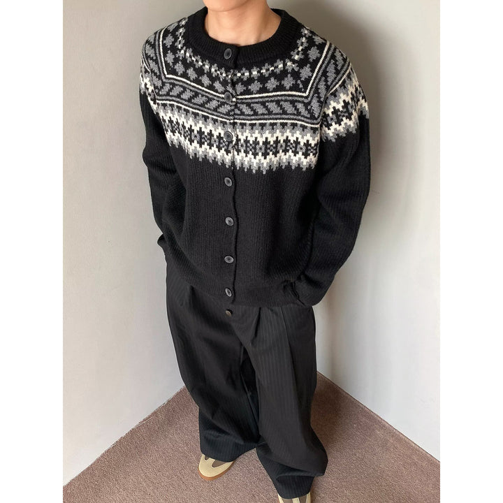 Men's chunky knit pullover with geometric pattern Mune Fashion