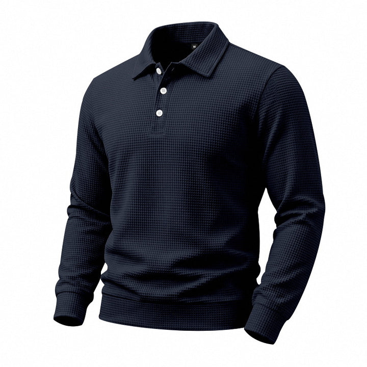 Men's Long Sleeve Polo in Waffle Piqué with Stretch Comfort Mune Fashion