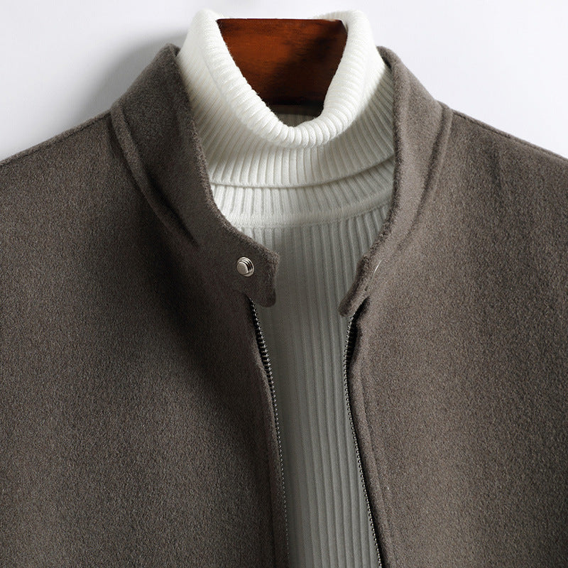 Men's Elegant Short Jacket made of Wool Blend with Stand-Up Collar, Concealed Zipper, and Shaped Insert Pockets Mune Fashion