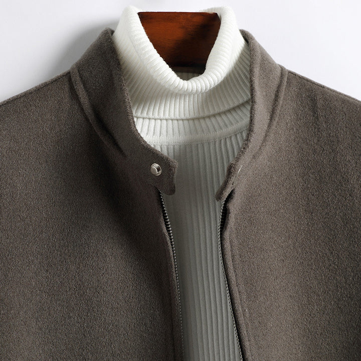 Men's Elegant Short Jacket made of Wool Blend with Stand-Up Collar, Concealed Zipper, and Shaped Insert Pockets Mune Fashion