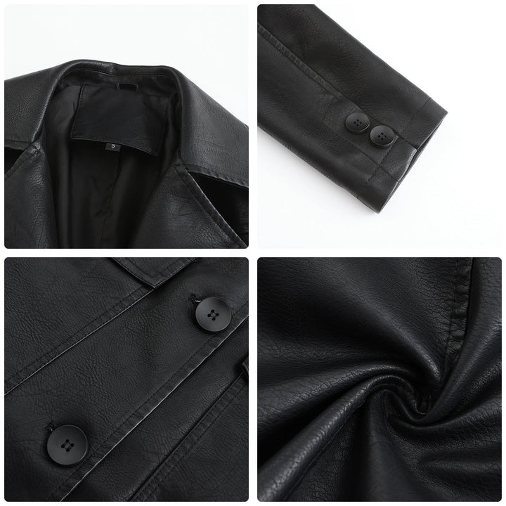 Women's Fashionable Faux Leather Blazer with Practical Pockets Mune