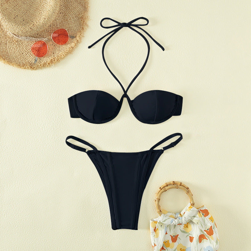 Women's bandeau bikini with stylish animal print and sophisticated lacing Mune Fashion