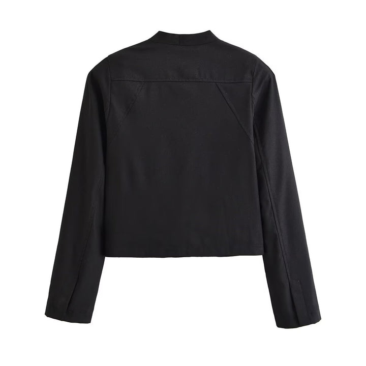 Women short fitted jacket with stand-up collar and decorative loop tape Mune Fashion