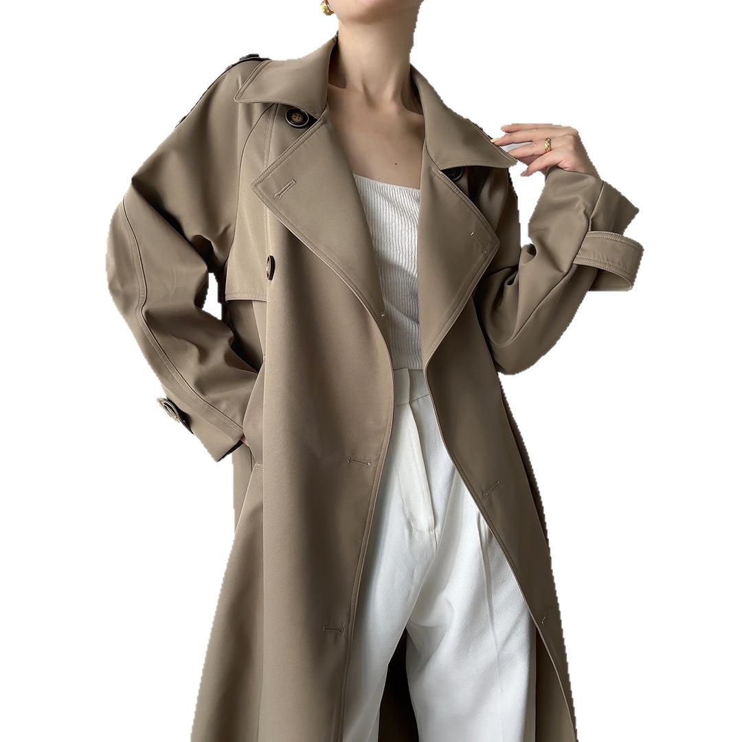 Women's Oversized Trench Coat with Raglan Sleeves and Double-Breasted Button Placket Mune Fashion