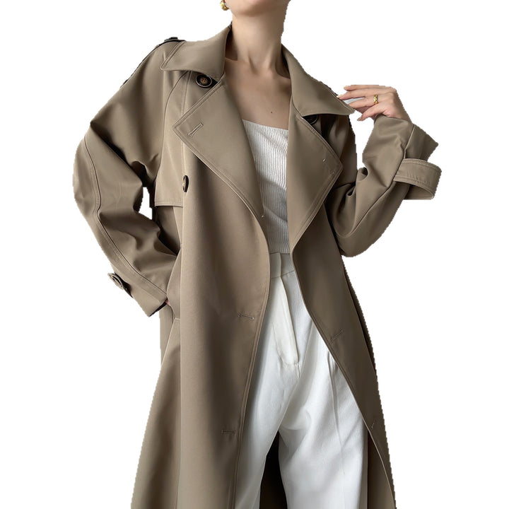 Women's Oversized Trench Coat with Raglan Sleeves and Double-Breasted Button Placket Mune Fashion