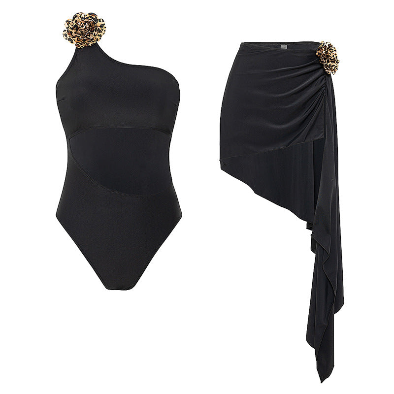 Women's one-piece swimsuit with asymmetrical wrap skirt Mune Fashion