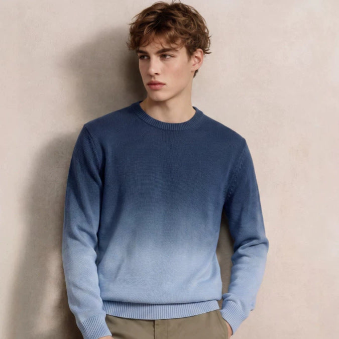 Men's fine knit sweater with dip-dye effect and round neckline Mune Fashion