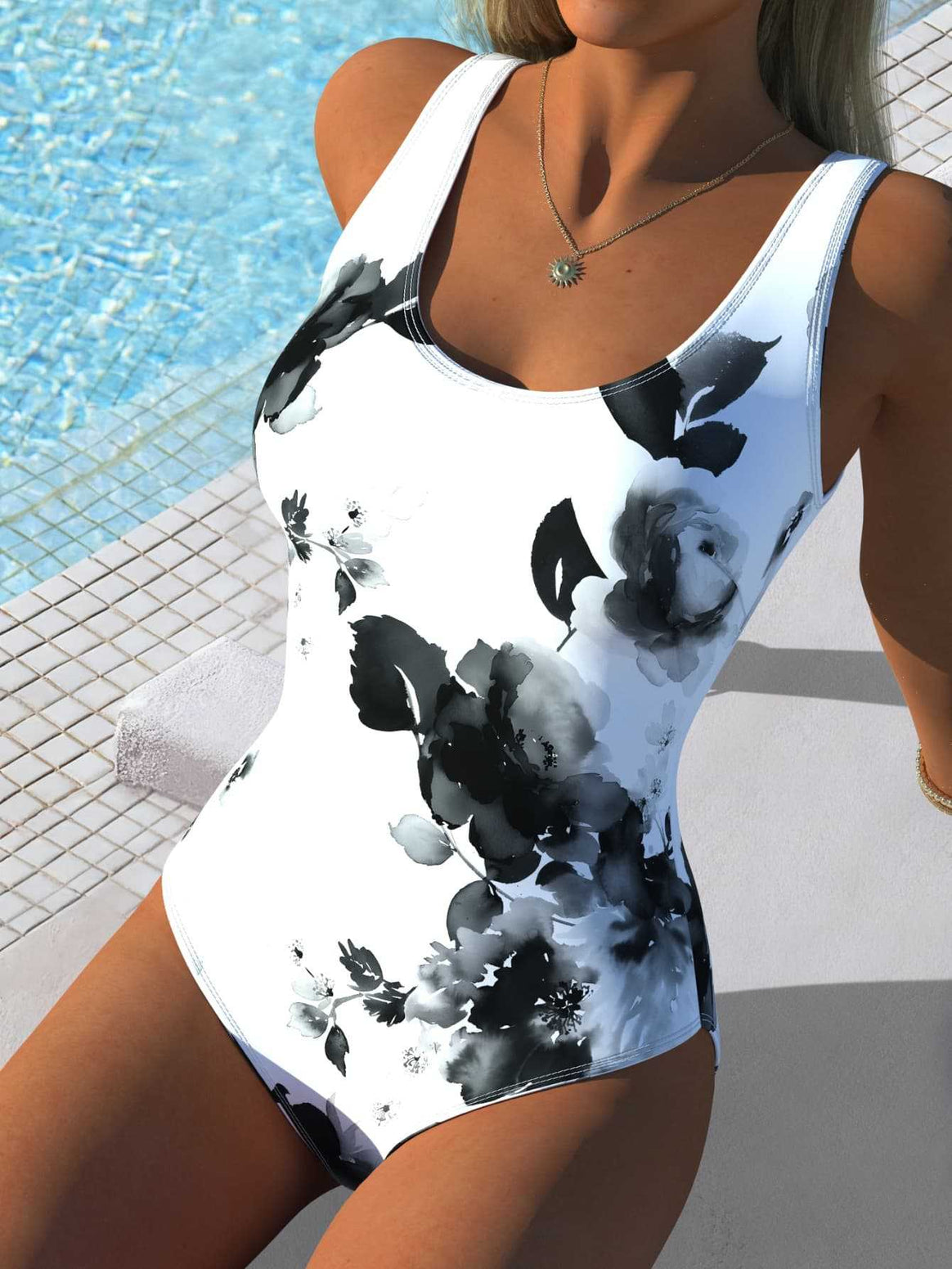 Ladies swimsuit with creative graphic design and high leg cut Mune Fashion
